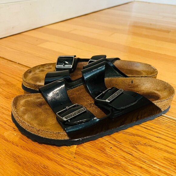 Birkenstock Arizona Sandals in Black Patent Leather - Birko-Flor Size 38 - Picture 1 of 16